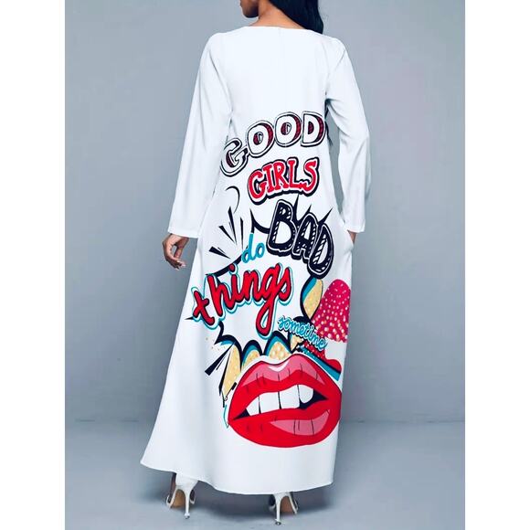 Vintage Style Long Sleeve Abstract Print Crew Neck Fashionable Dress, NWOT - Picture 4 of 5